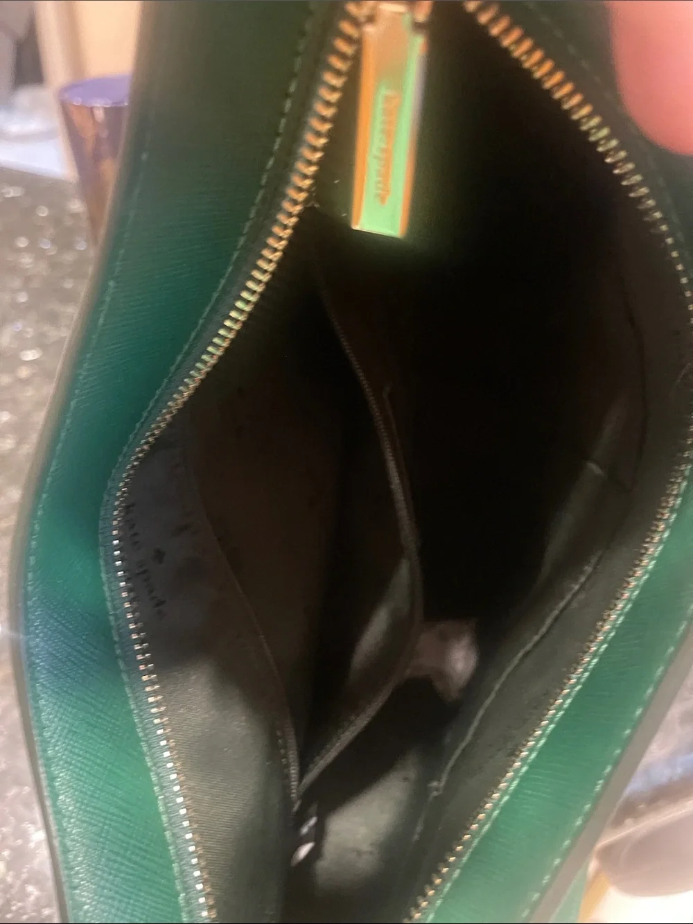 kate spade Green Saffiano Leather Shoulder Bag with Gold Hardware
